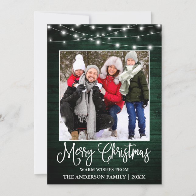 Cartes Pour Fêtes Annuelles Calligraphie amusante Noël Vert Lumière en Bois Ph (Devant)