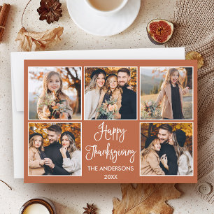 Cartes Pour Fêtes Annuelles Calligraphie amusante Terracotta 5 Photo Thanksgiv