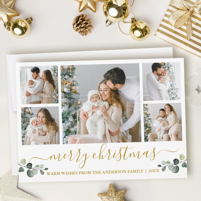 Cartes Pour Fêtes Annuelles Calligraphie Aquarelle Eucalyptus Or Noël (Customize to add text to back of card.)