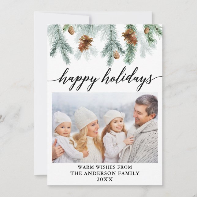 Cartes Pour Fêtes Annuelles Calligraphie Aquarelle Pine Cônes Photo (Devant)