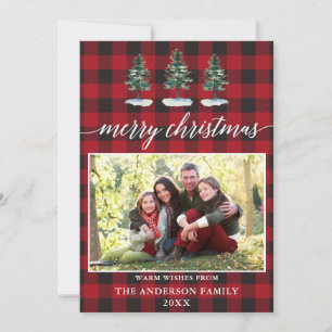 Cartes Pour Fêtes Annuelles Calligraphie Aquarelle Pins Plaid Photo Noël
