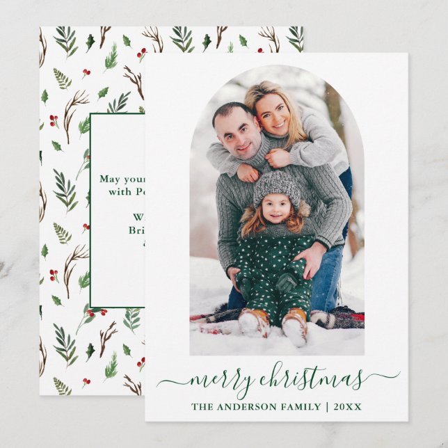 Cartes Pour Fêtes Annuelles Calligraphie Arc Aquarelle Verdure Holly (Devant / Derrière)
