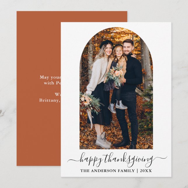 Cartes Pour Fêtes Annuelles Calligraphie Arch Thanksgiving Terracotta (Devant / Derrière)