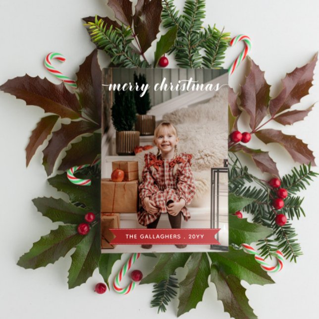 Cartes Pour Fêtes Annuelles Calligraphie blanc rouge Joyeux Noël Photo (Créateur téléchargé)