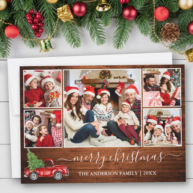 Cartes Pour Fêtes Annuelles Calligraphie bois Noël Camion rouge 5 Photo (Customize to add text to back of card.)