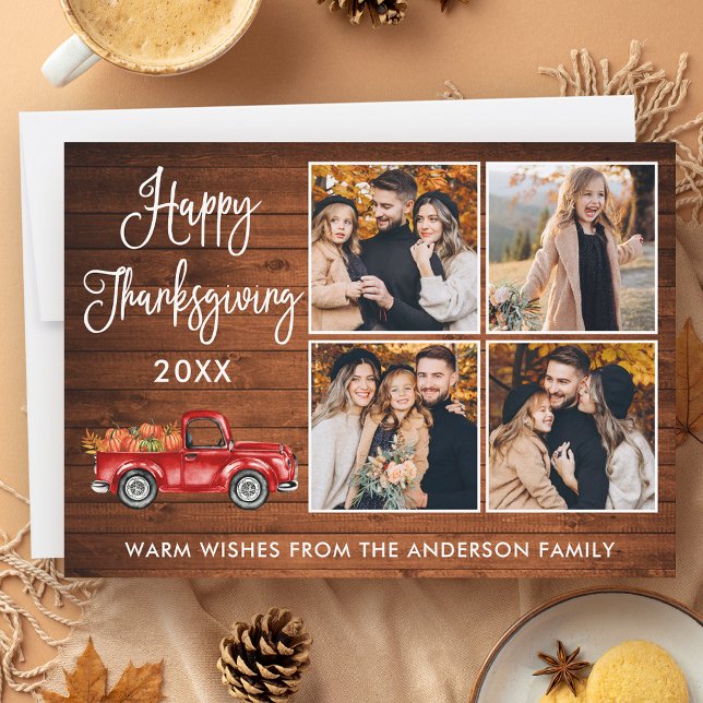 Cartes Pour Fêtes Annuelles Calligraphie Bois Thanksgiving Camion 4 Photo (Customize to add more text or photos to back of card.)