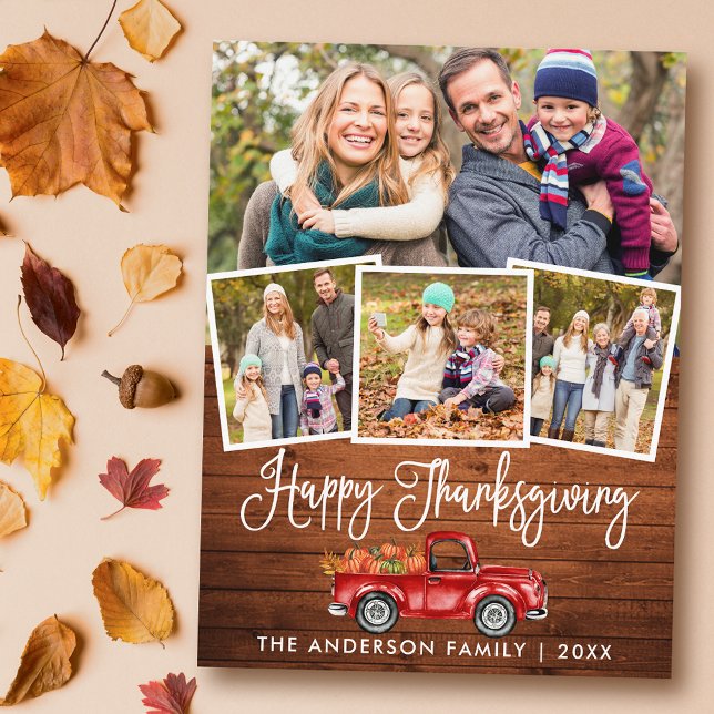 Cartes Pour Fêtes Annuelles Calligraphie Bois Thanksgiving Camion 4 Photos (Customize to change your personalized text size or text style.)