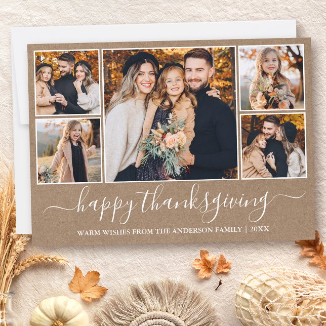 Cartes Pour Fêtes Annuelles Calligraphie Bon thanksgiving Kraft 5 Photo (Customize to add text to back of card.)
