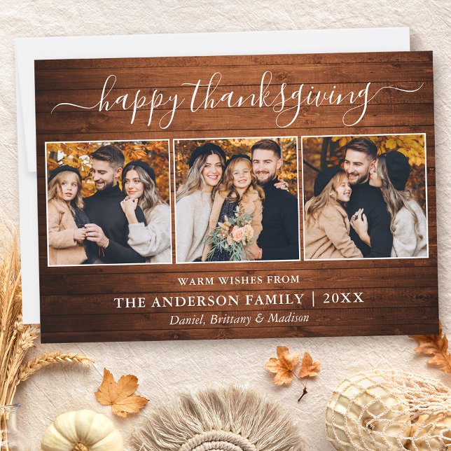Cartes Pour Fêtes Annuelles Calligraphie Bon thanksgiving Wood 3 Photo (Customize to add text to back of card.)