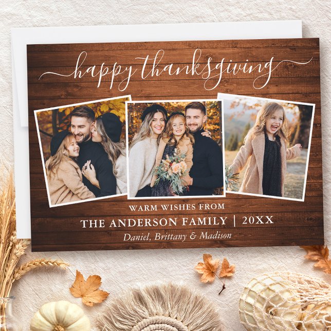 Cartes Pour Fêtes Annuelles Calligraphie Bon thanksgiving Wood 3 Photo (Customize to add text to back of card.)