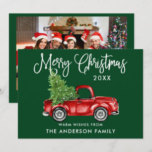 Cartes Pour Fêtes Annuelles Calligraphie Camion Rouge Photo de Noël Retour Ver