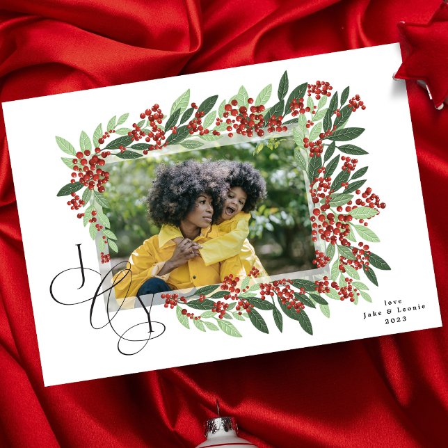 Cartes Pour Fêtes Annuelles Calligraphie classique JOY Botanique Noël Photo (Créateur téléchargé)