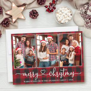 Cartes Pour Fêtes Annuelles Calligraphie Coeur 3 Photo Rouge Plaid Noël
