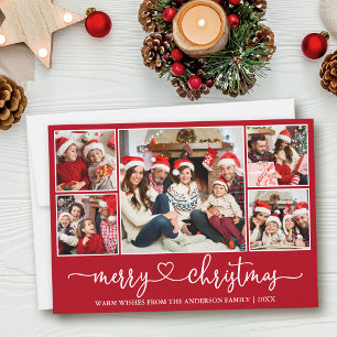 Cartes Pour Fêtes Annuelles Calligraphie Coeur 5 Photo Joyeux Noël Rouge
