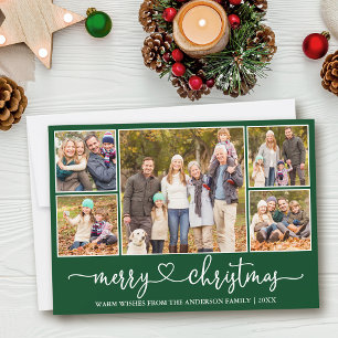 Cartes Pour Fêtes Annuelles Calligraphie Coeur 5 Photo Joyeux Noël Vert