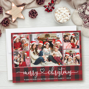 Cartes Pour Fêtes Annuelles Calligraphie Coeur 5 Photo Noël Rouge Plaid