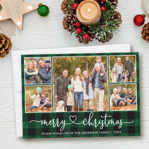 Cartes Pour Fêtes Annuelles Calligraphie Coeur 5 Photo Noël Vert Plaid