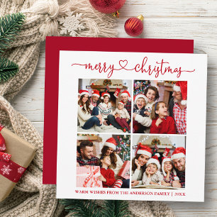 Cartes Pour Fêtes Annuelles Calligraphie Coeur Noël 4 Carré photo Rouge
