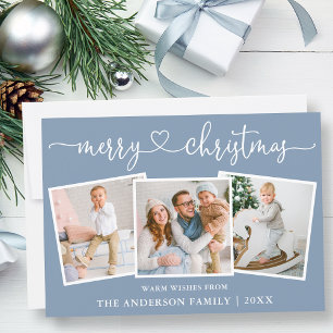 Cartes Pour Fêtes Annuelles Calligraphie Coeur Noël Dusty Blue 3 Photo