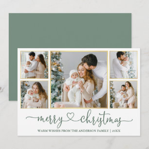 Cartes Pour Fêtes Annuelles Calligraphie Coeur Noël Gold Sage Green Photo