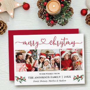 Cartes Pour Fêtes Annuelles Calligraphie Coeur Noël Holly 3 Photo Rouge