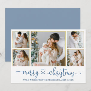 Cartes Pour Fêtes Annuelles Calligraphie Coeur Noël Or Dusty Bleu Photo