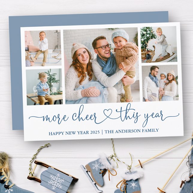 Cartes Pour Fêtes Annuelles Calligraphie Coeur Plus Cheer 5 Photos Dusty Blue (Customize to add text to back of card.)