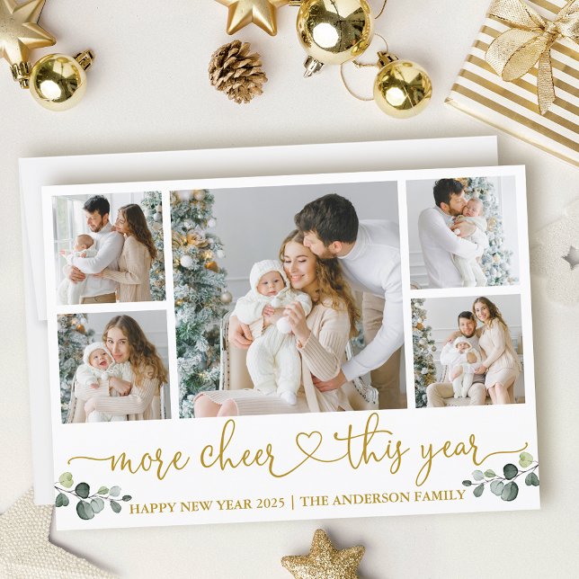 Cartes Pour Fêtes Annuelles Calligraphie Coeur Plus Cheer Gold 5 Photo (Customize to add text to back of card.)