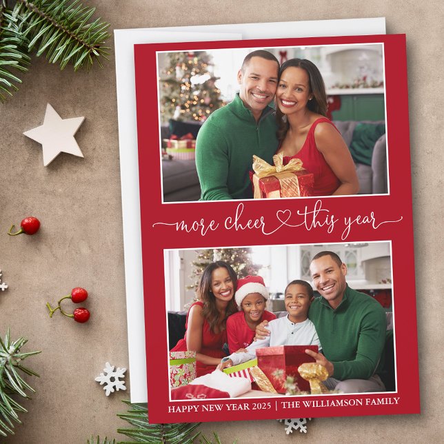 Cartes Pour Fêtes Annuelles Calligraphie Coeur Plus Cheer Rouge 2 Photo (Customize to add text to back of card.)