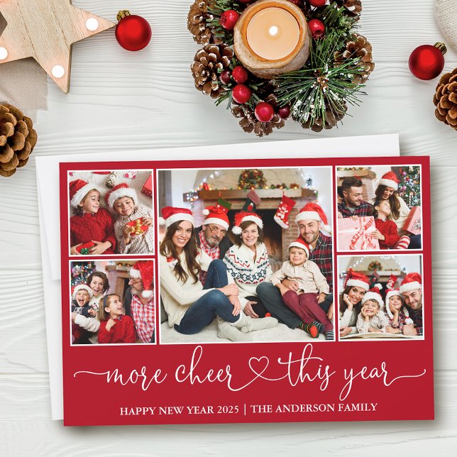 Cartes Pour Fêtes Annuelles Calligraphie Coeur Plus Cheer Rouge 5 Photo (Customize to add text to back of card.)
