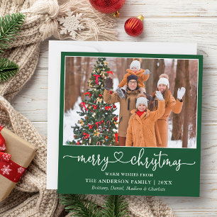 Cartes Pour Fêtes Annuelles Calligraphie Coeur Script Carré de Noël Vert