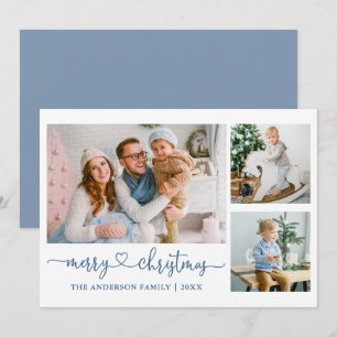 Cartes Pour Fêtes Annuelles Calligraphie Coeur Script Christmas Blue 3 Photo
