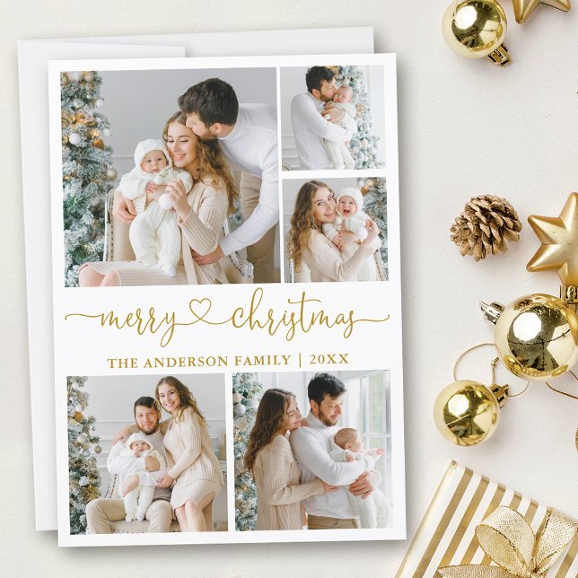 Cartes Pour Fêtes Annuelles Calligraphie Coeur Script Christmas Gold 5 Photo (Customize to add text to back of card.)