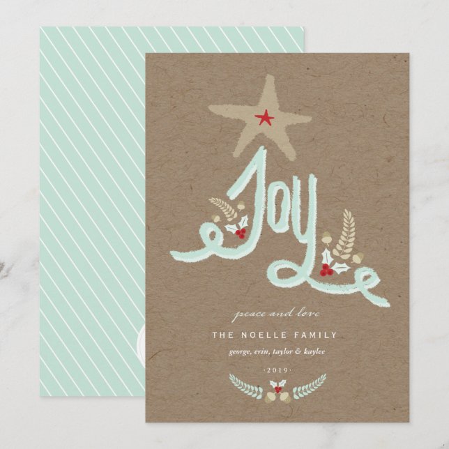 Cartes Pour Fêtes Annuelles Calligraphie de feuillage bleu rustique à main lev (Devant / Derrière)