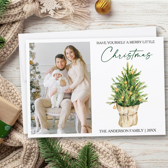 Cartes Pour Fêtes Annuelles Calligraphie de l'encre Aquarelle Pine Tree photo (Customize to change your personalized text size or text style)