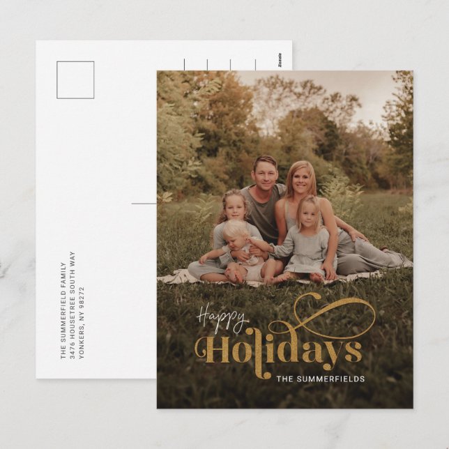 Cartes Pour Fêtes Annuelles Calligraphie de vacances rétro rustique Photo (Devant / Derrière)