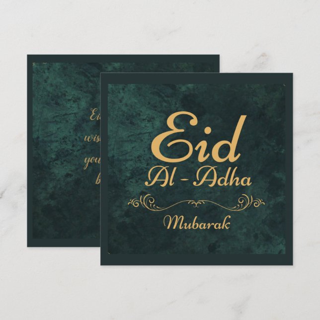 Cartes Pour Fêtes Annuelles Calligraphie dorée Eid Al-Adha Moubarak 2025 (Devant / Derrière)