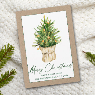 Cartes Pour Fêtes Annuelles Calligraphie éco-encre verte Aquarelle Pine Arbre 