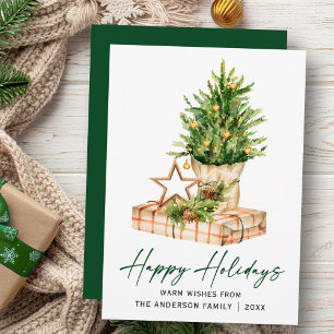 Cartes Pour Fêtes Annuelles Calligraphie Écran d'encre Vert Aquarelle Pines