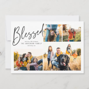 Cartes Pour Fêtes Annuelles Calligraphie élégante multi-photo bénie