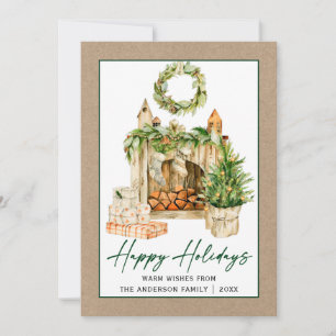 Cartes Pour Fêtes Annuelles Calligraphie Encre Aquarelle Vacances Kraft