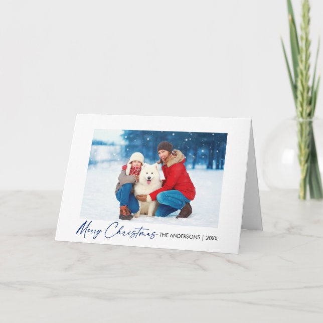 Cartes Pour Fêtes Annuelles Calligraphie encre bleue Script Noël Plier photo (Devant)