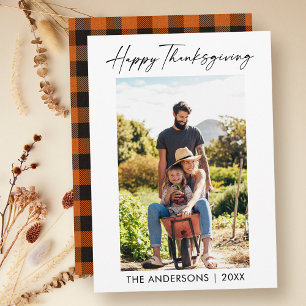Cartes Pour Fêtes Annuelles Calligraphie Encre Photo Thanksgiving Orange Plaid