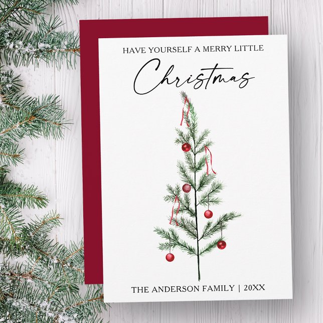 Cartes Pour Fêtes Annuelles Calligraphie Encre Script Aquarelle Arbre rouge (Customize to change your personalized text size, style or to change color of back of card.)