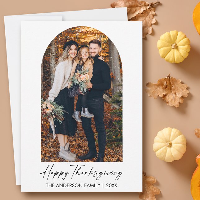 Cartes Pour Fêtes Annuelles Calligraphie Encre Script Arche Photo Thanksgiving (Customize to change your personalized text size or text style.)