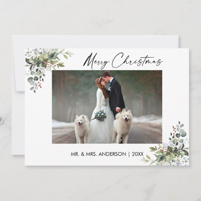 Cartes Pour Fêtes Annuelles Calligraphie Encre Script verdure Berries Couple (Devant)