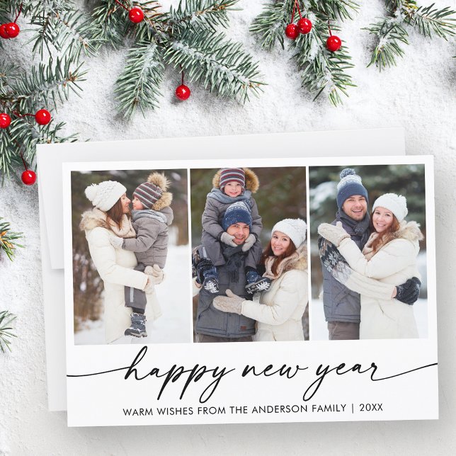 Cartes Pour Fêtes Annuelles Calligraphie Enk 3 Photo Bonne année (Customize to change your personalized text size or text style.)