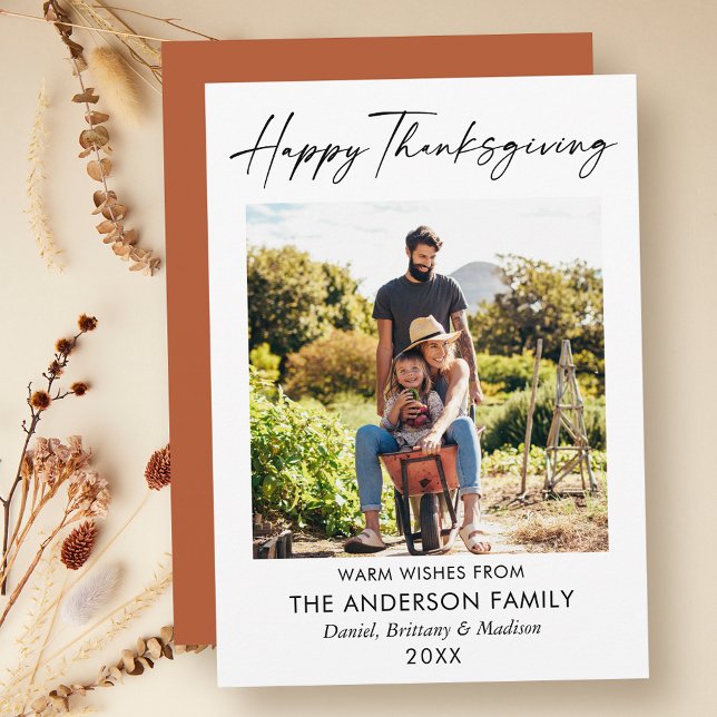 Cartes Pour Fêtes Annuelles Calligraphie Enk Terracotta Photo Thanksgiving (Customize to change your personalized text size or text style.)