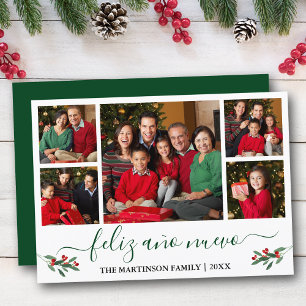 Cartes Pour Fêtes Annuelles Calligraphie Feliz Ano Nuevo 5 Photo Holly Vert