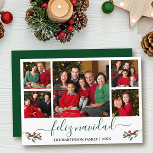 Cartes Pour Fêtes Annuelles Calligraphie Feliz Navidad 5 Photo Red Holly Green